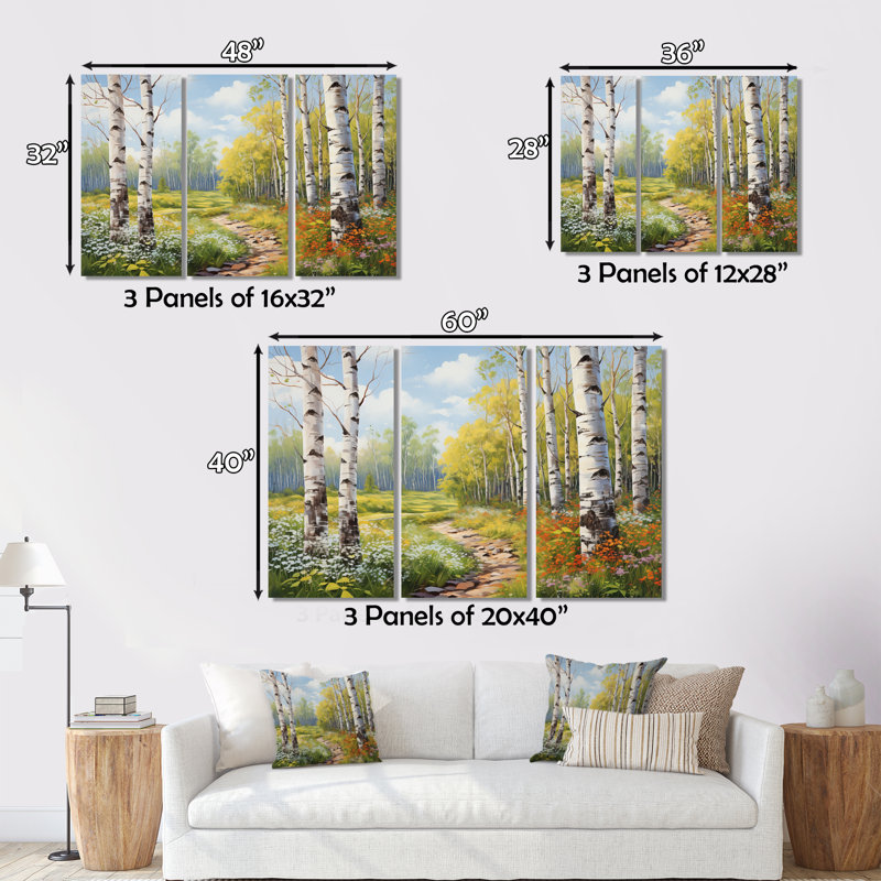 Birch Woods Spring Awakening II, 3 pièces, H 40 po x l 60 po x P 1 po