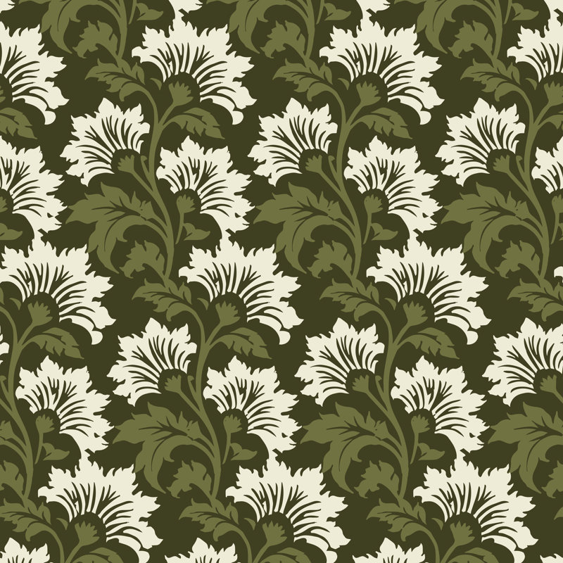 Papier peint botanique Wildflower - Olive Ivory