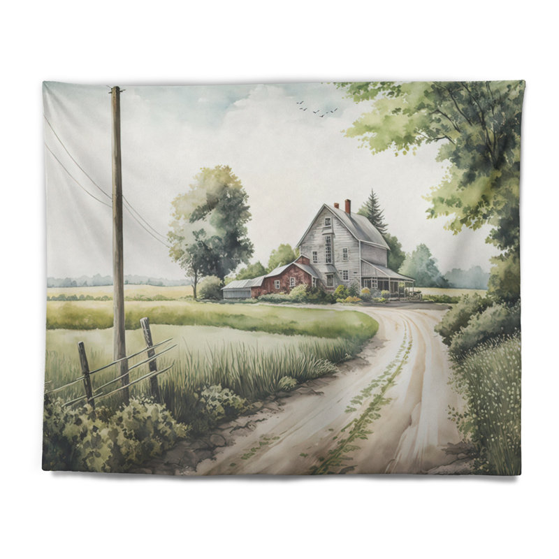 Polyester magnifique grange au printemps V tapisserie, H 32 po x l 39 po