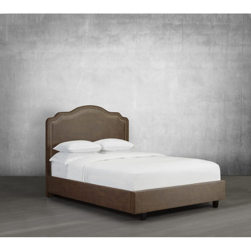 Lit plateforme en tissu d’ameublement Stonebraker, Double, Similicuir - caramel