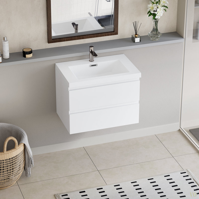 Meuble-lavabo flottant 30 po avec lavabo, meuble-lavabo mural moderne avec lavabo en résine et tiroirs à fermeture en douceur
