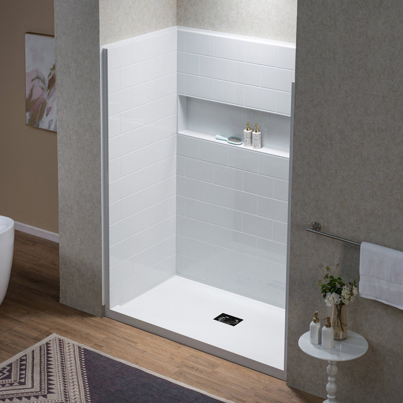 WOODBRIDGE 60"×32" Solid Surface Single Threshold Shower Pan Base in White, Drain Cover Included, Slip-Resistant, Matte Black