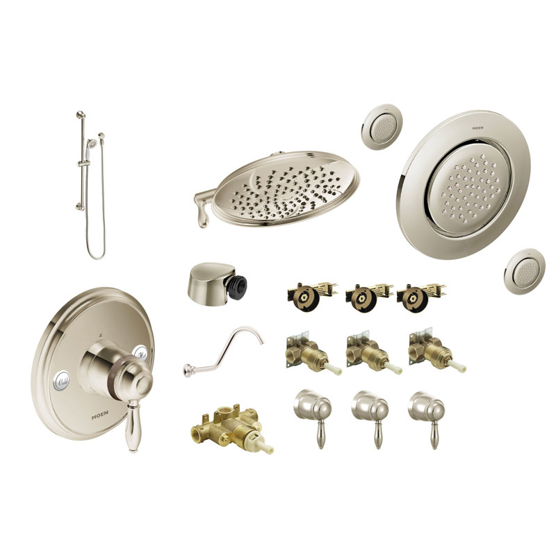 Système de douche complet avec valve brute Weymouth, Poli