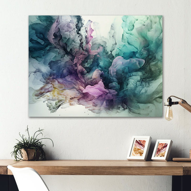 Symphonie marbrée verte - mauve, H 30 po x l 40 po, Toile tendue, No Frame