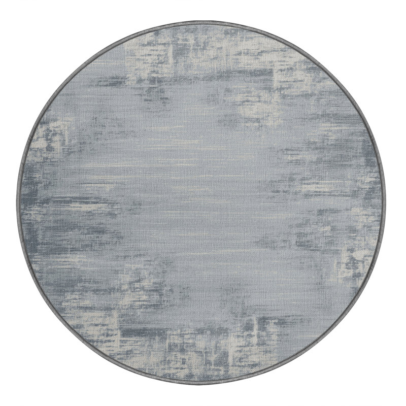Machine Washable Abstract Gray Area Rug, Round 4'