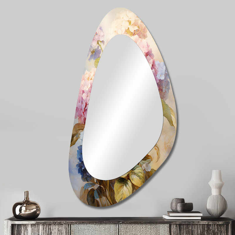 Hydrangea Flower Pink Blue Vintage Bouquet - Hydrangea Asymmetrical Traditional Large Wall Mirror