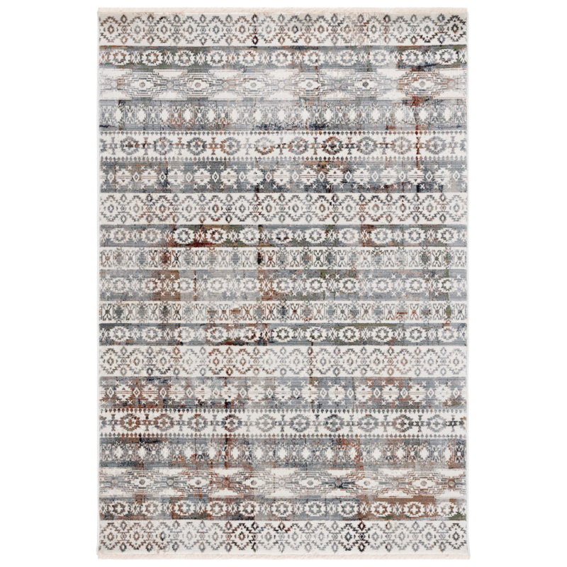 Tapis persan rétro ivoire / rouille 660, Rectangle 5 pi 3 po x 7 pi 7 po