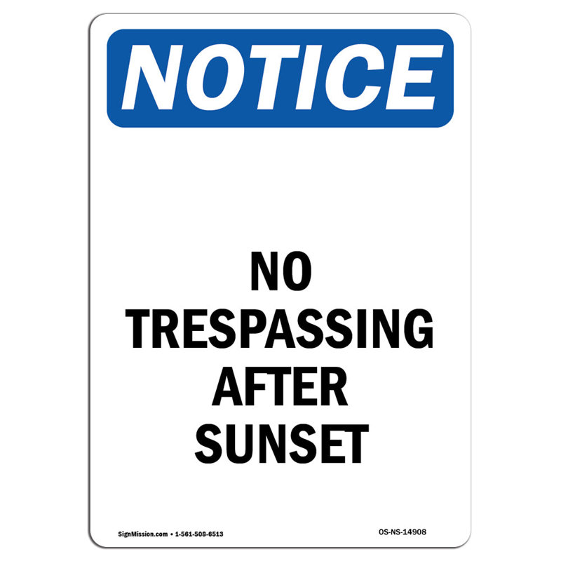No Trespassing After Sunset Sign