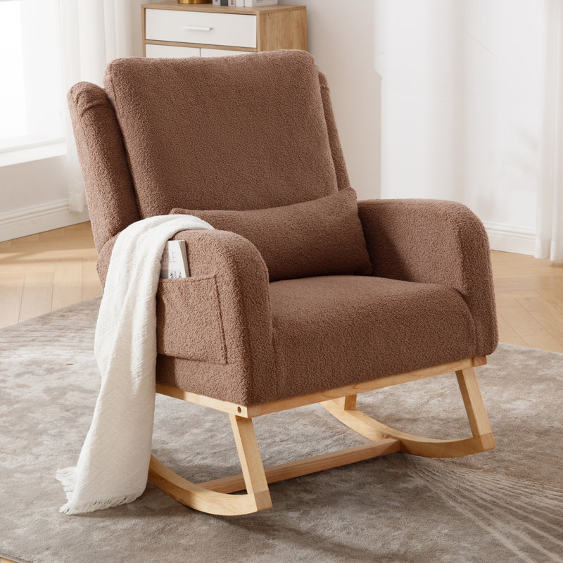 Rocking Chair with Supportive Lumbar Pillow, Coffee