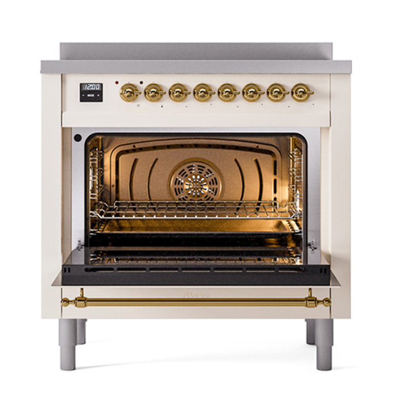 ILVE Nostalgie II Noblesse 36 in Induction Range, Antique White/Brass