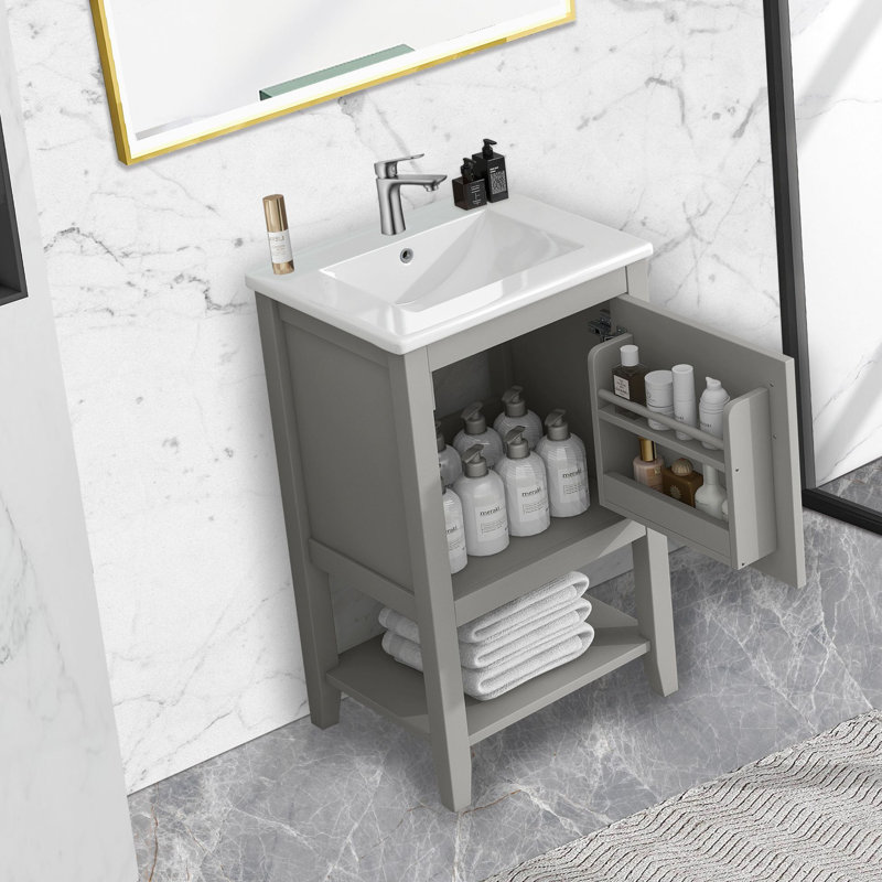 Meuble-lavabo simple avec comptoir Revaz 20, Gris