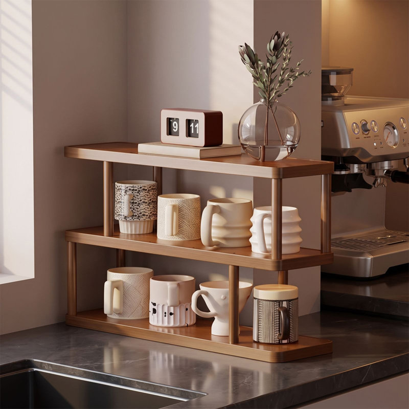 Plateau en bois, porte-tasses et porte-verres à eau, support d'angle de bureau pour machines à café