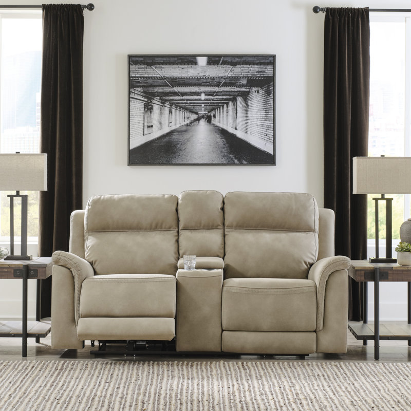 Gordils 76'' Faux Leather Power Reclining Loveseat, Sand Beige Faux Leather