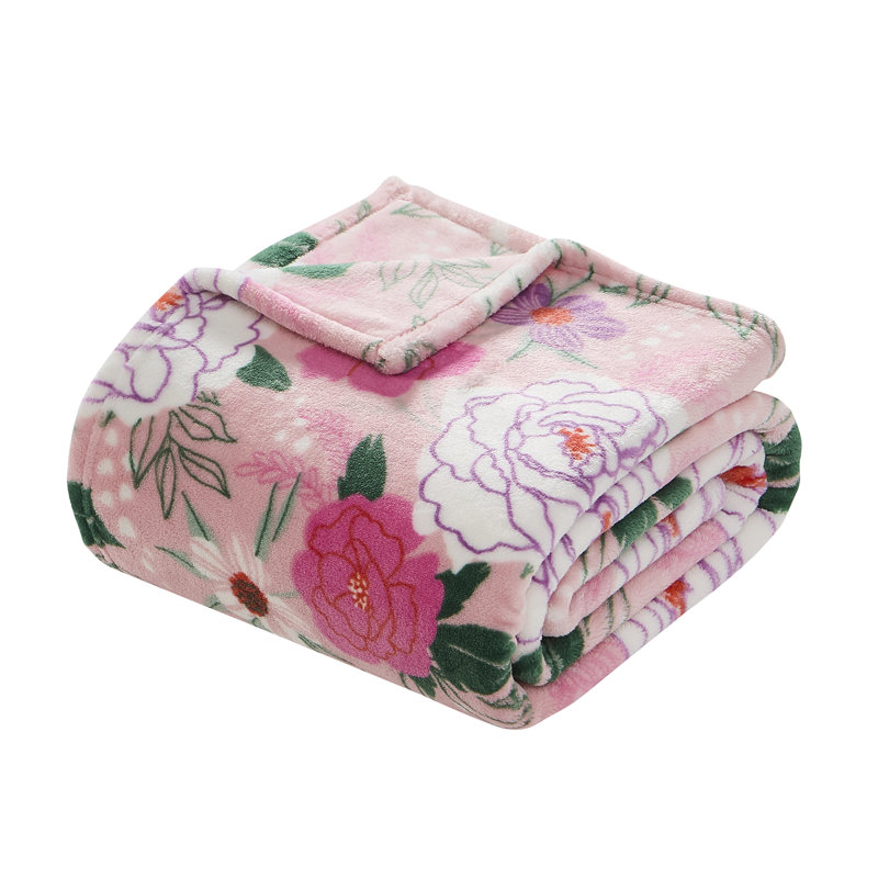 Jeté en peluche 50 po x 70 po Hallmark, Motif floral rose