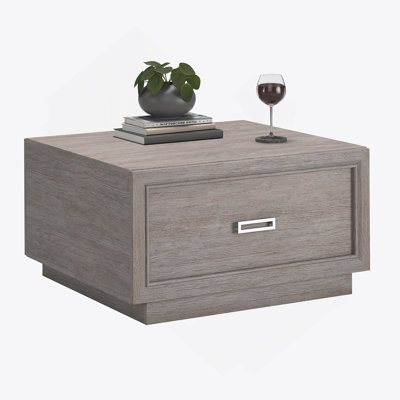 Table basse moderne et minimaliste gris moyen avec tiroir spacieux et tablette ouverte