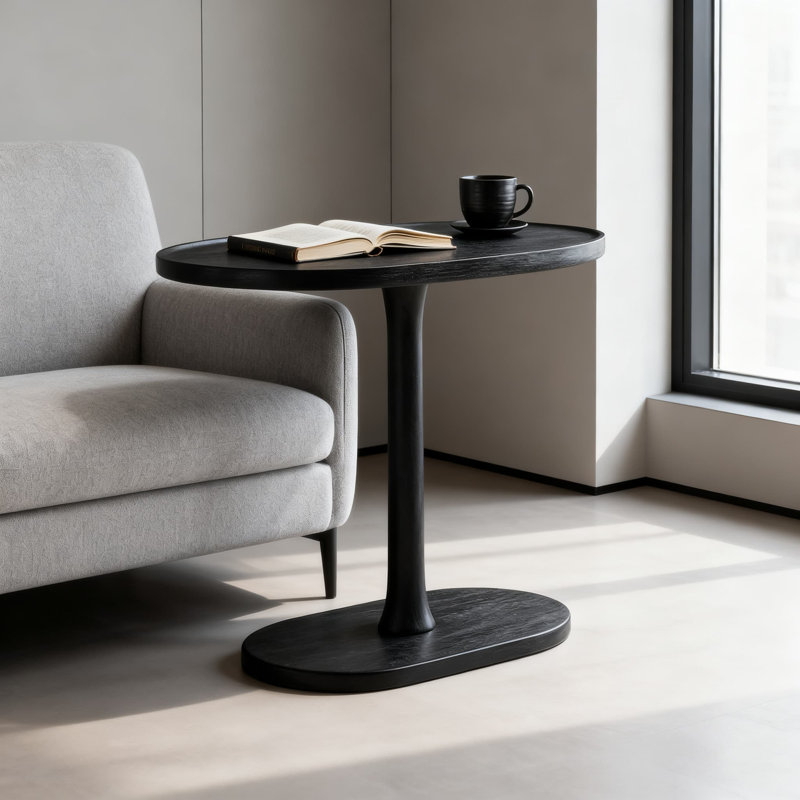 Table de bout moderne en forme de C - Table d'appoint en bois massif fabriquée à la main avec rebord surélevé pour le salon, la chambre à coucher et le bureau