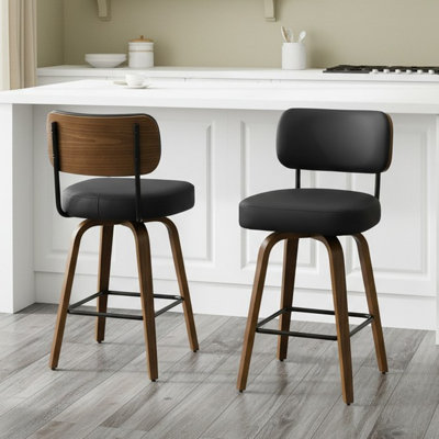 30" Swivel Upholstered Bar Stool with Walnut-Finish Bentwood Frame