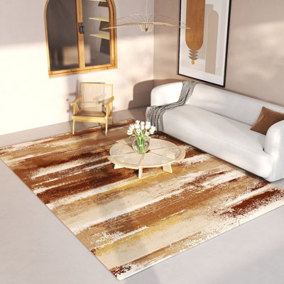 Modern Abstract Oil Painting Design Brown Area Rug for Indoor Use Machine Washable Suitable for Living Rooms, Bedrooms, and Children's Rooms