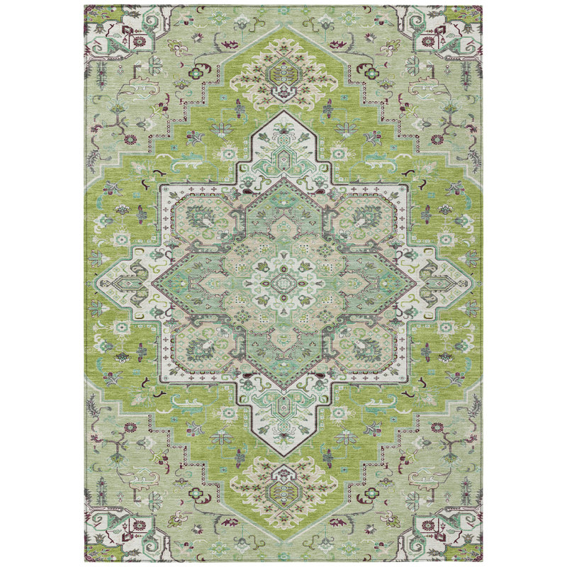 Bellaya Green Washable Indoor-Outdoor Rug - , 3' x 5'