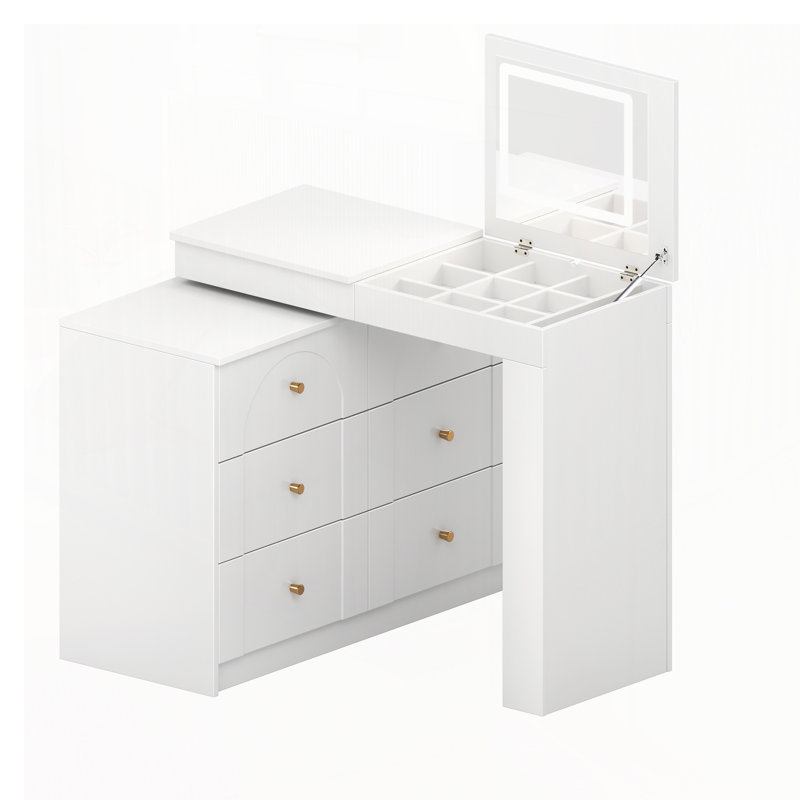 Bureau de coiffeuse avec miroir et lumières, Blanc