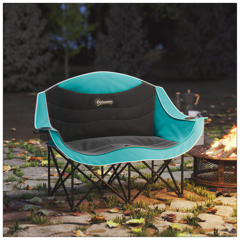 Chaise de camping double pour adultes Outsunny, chaise de camping pliante rembourrée avec accoudoirs, porte-gobelets, vert
