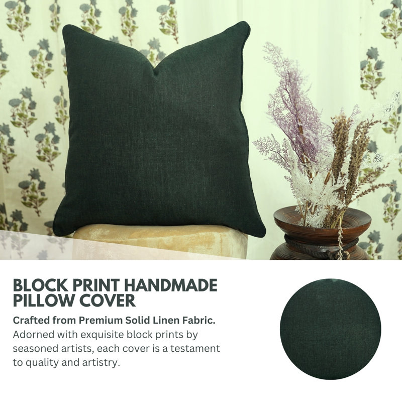 Fabdivine Decorative Solid Throw Pillow Cover – Cozy & Chic, Dark Green, 24"H x 24"W