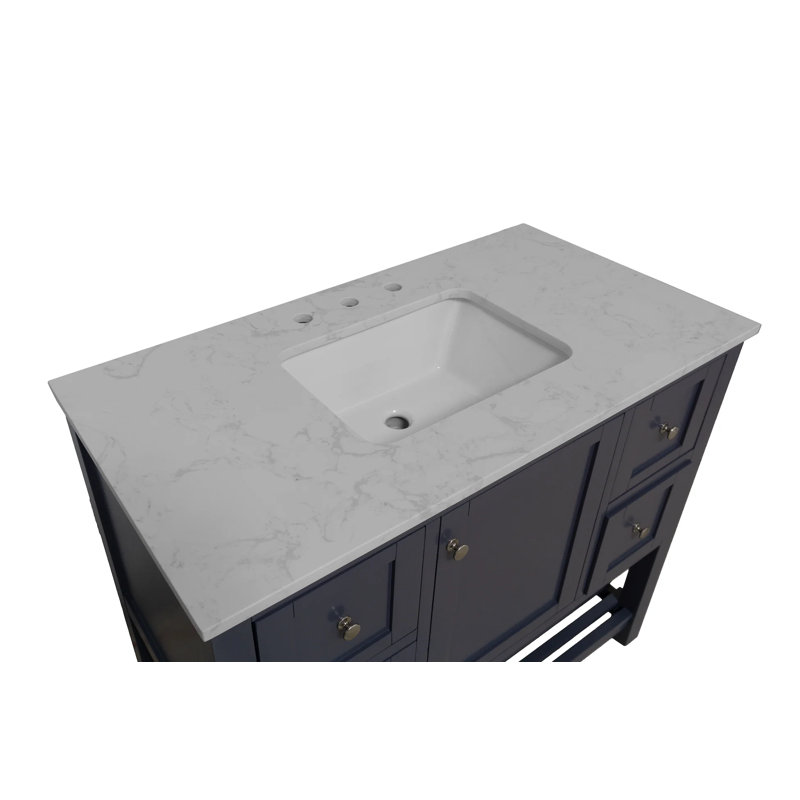 Ensemble de meuble-lavabo simple 42 po Binne, Marbre de Carrare, Gris marine