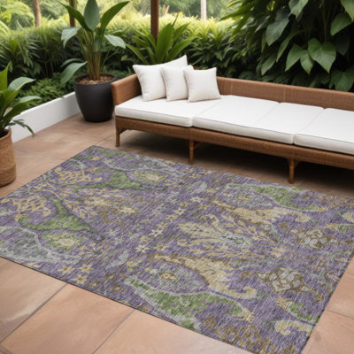 Tapis extérieur lavable floral mauve et vert 9 pi x 12 pi