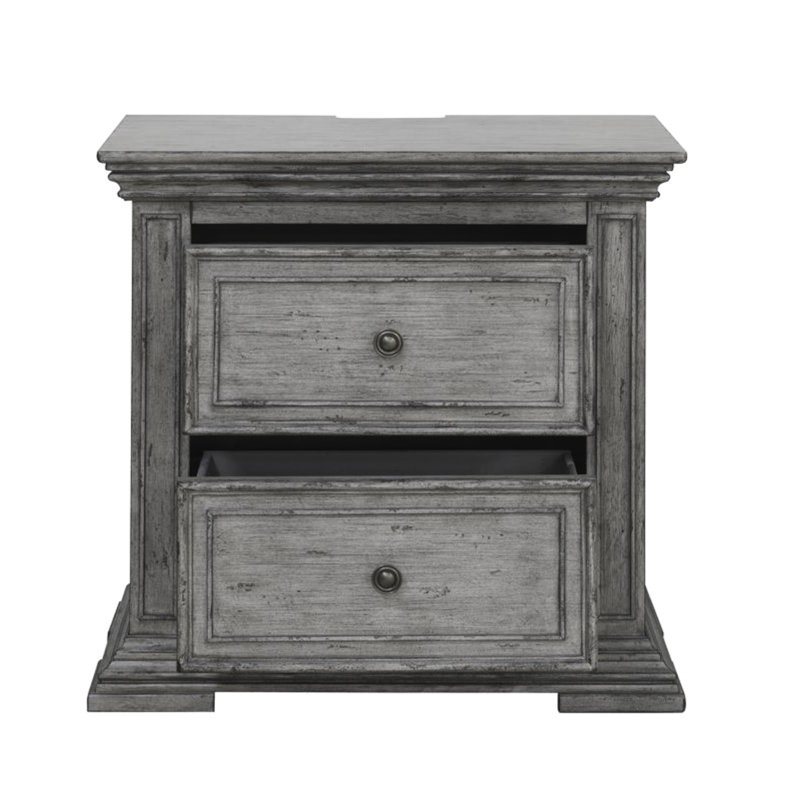 Table de chevet 2 tiroirs Temple Cloud avec station de charge Temple Cloud, Gris
