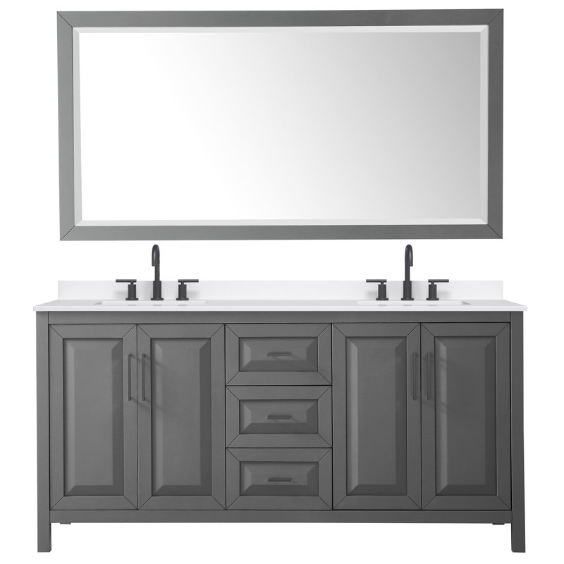 Daria 72'' W Vanity, Matte Black, Gray, White Quartz
