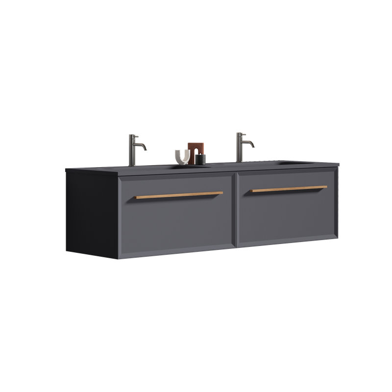 Meuble-lavabo mural 60 po Nevia, Gris