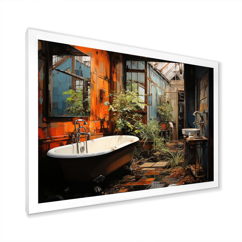 Salle de bain Urban Oasis I - Art mural de salle de bain, H 30 po x l 40 po x P 1,5 po, Cadre simple blanc