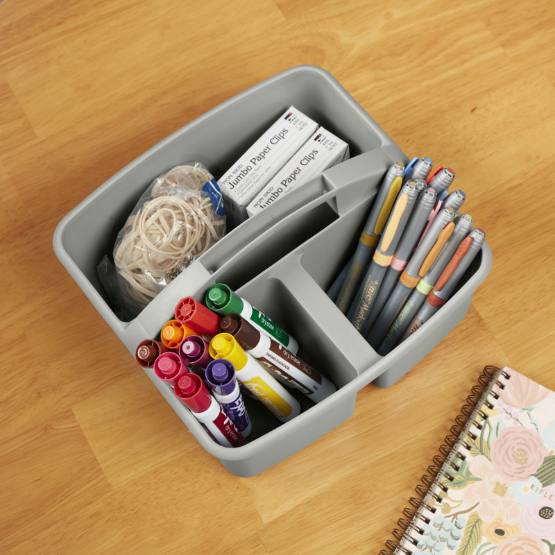 Gray Plastic 3-Compartment Storage Caddy Set, 6-Pack