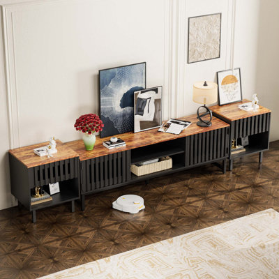 Meuble télé 63 pouces avec portes grillagées à lattes, meuble télé avec rangement, meuble télé pour salon, console multimédia