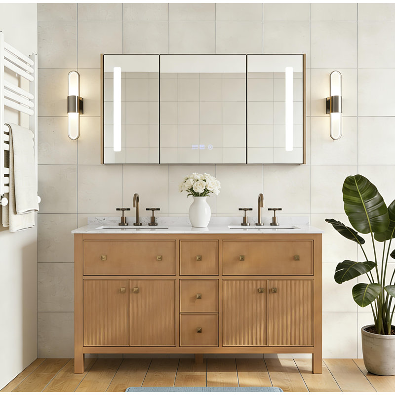 Lignum 60" Fully Assembled Double Bathroom Vanity with Engineered Marble Top, Soft Closing and Splash Guard