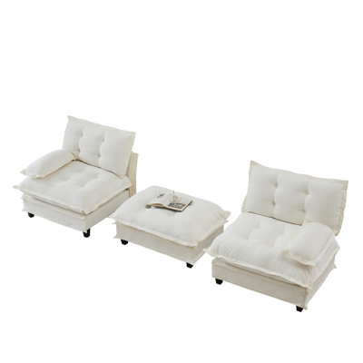 Canapé modulaire modulaire en L 77 po en forme de L avec repose-pieds et siège en chenille à 2 sièges profonds 77 po avec coussin en treillis confortable décoré, pour salon, chambre à coucher et appartement