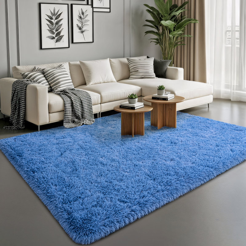 Shag Area Rugs 5x7 ft, Haze Blue Fluffy Rug for Living Room, Non-Slip Shag Carpet for Bedroom Nursery Kids Play Room Dorm Office