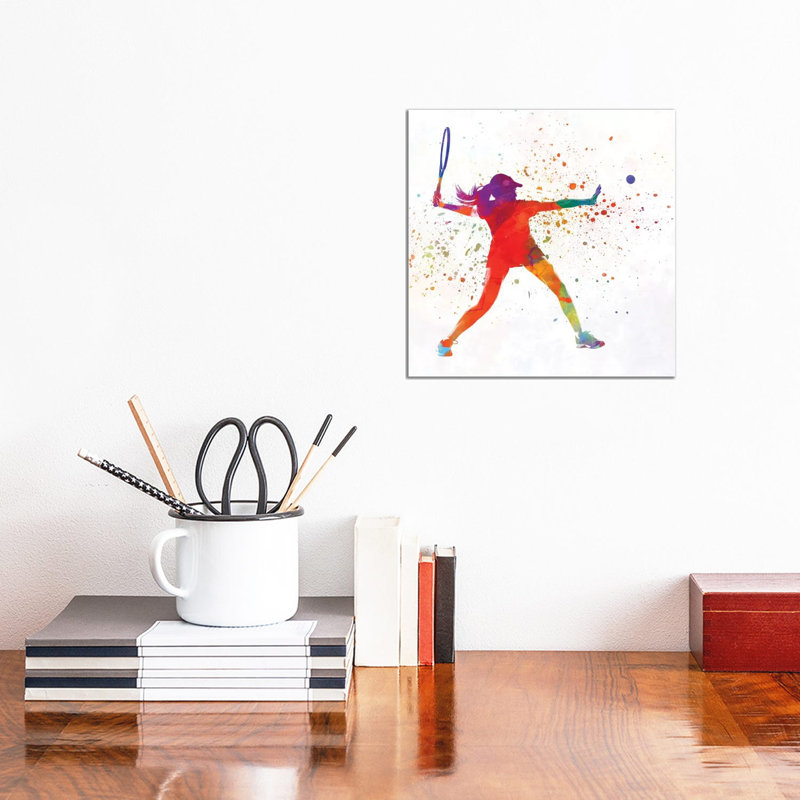 Woman Tennis Player 01 in Watercolour 1 Piece Wrapped Canvas Painting, 30.48 cm H x 30.48 cm W
