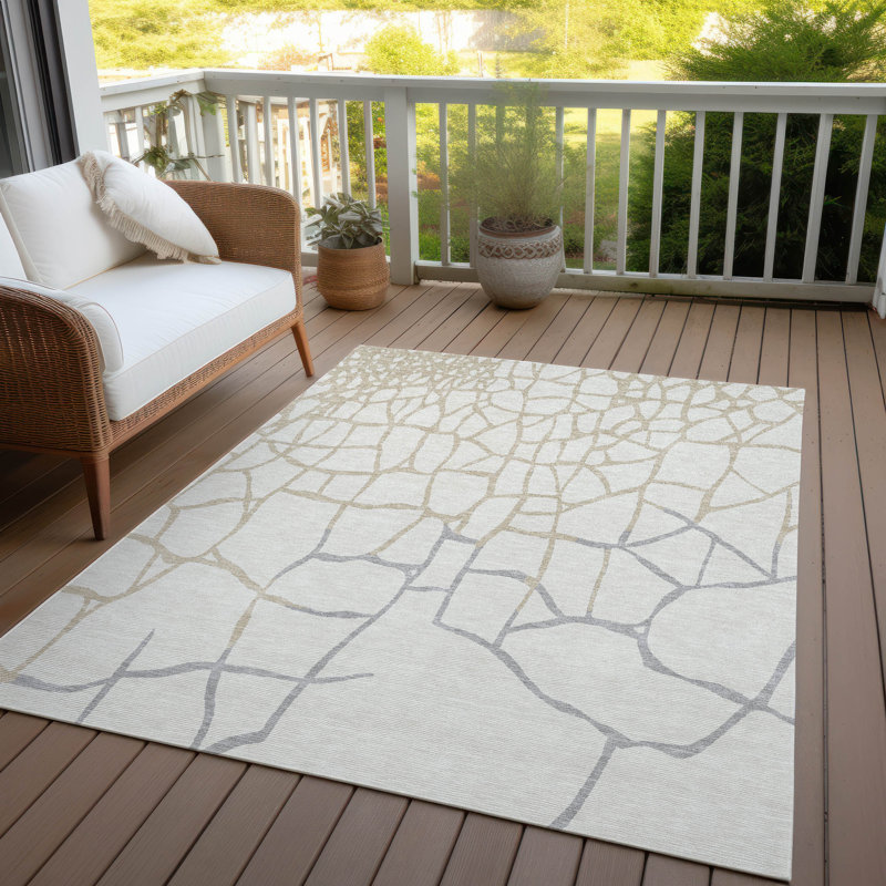 Ivory and Beige Flat Woven Synthetic Area Rug