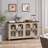 Antique Style 4-door Sideboard With Tempered Glass Doors, Adjustable Shelves And Classic Decorative Handles-1032163591