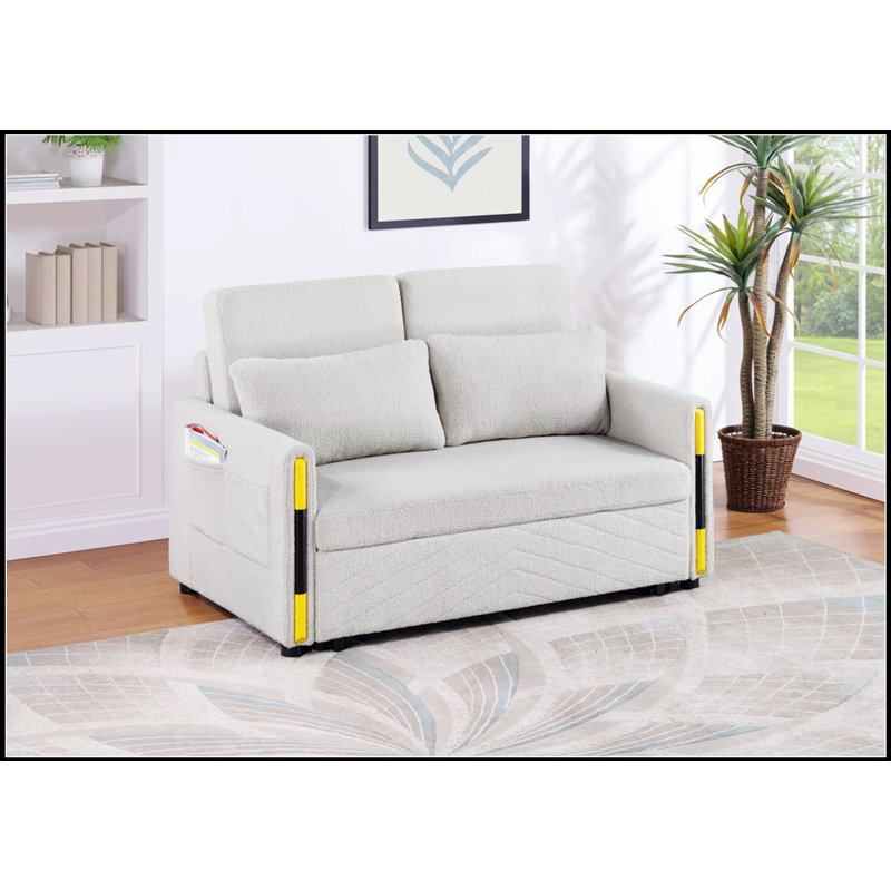 Causeuse-lit en velours beige de 55,5 po Perse