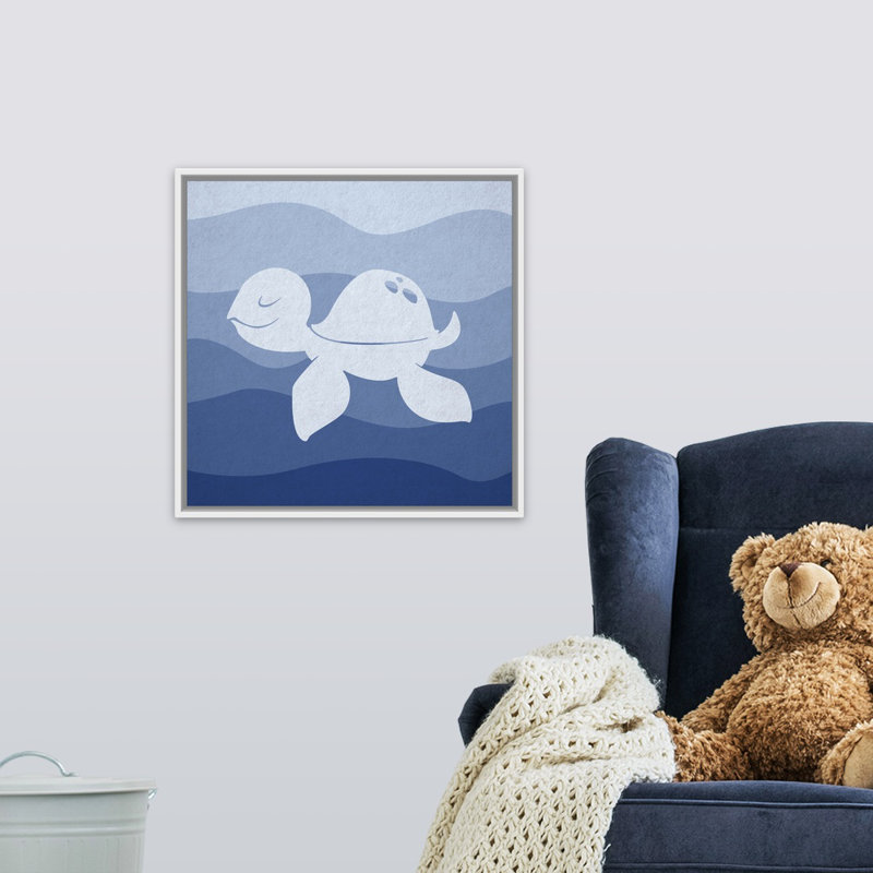« sea tortue », impression Underwater Nursery, H 20 po x l 20 po x P 1,75 po, Cadre pour toile flottant blanc