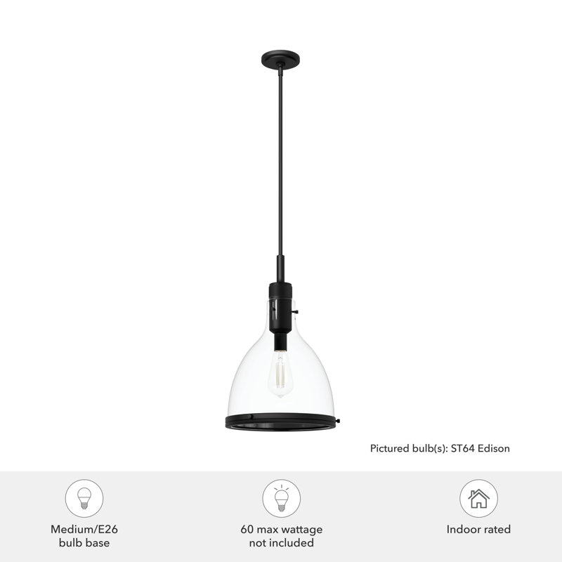 Van Nuys 1 Light Bell Pendant, 21" H x 13" W x 13" D, Matte Black