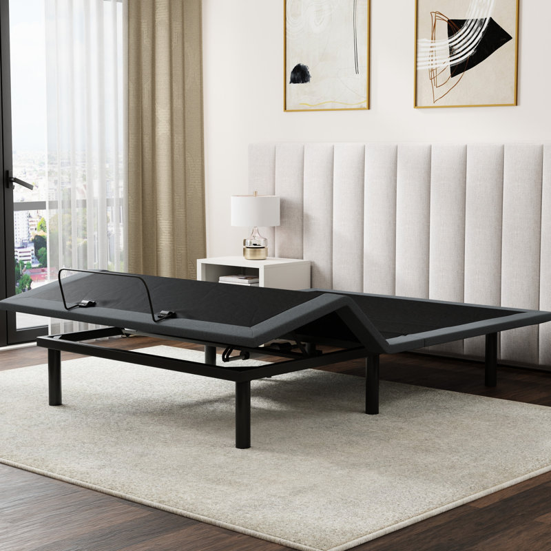 Os4 Black Grey Split Top Adjustable Bed Base For Queen, Equipped With Head And Foot Position Adjustment Capability, Zero Gravity One - Touch Flat Reset, Extra Strength Frame , Wireless Remote Control