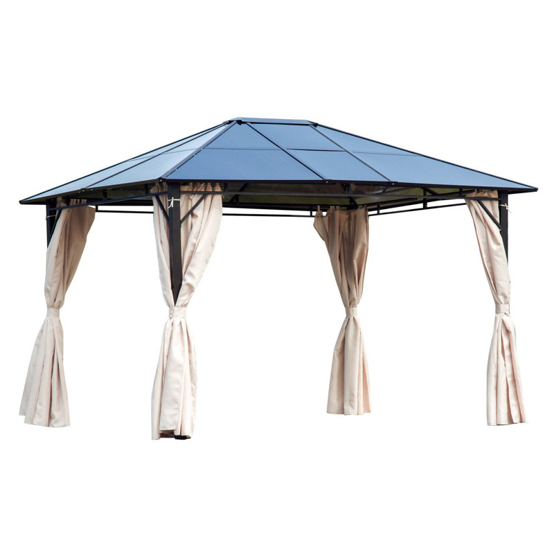 Outsunny 3 x 3.6m Hardtop Gazebo Canopy with Polycarbonate Roof, Brown