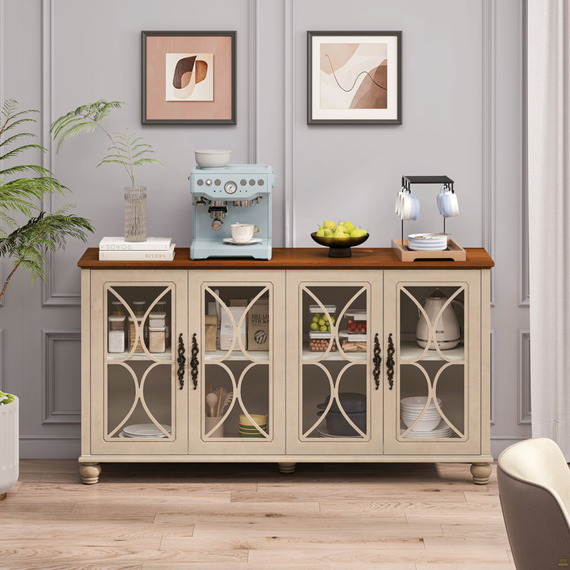 Armoire 4 portes avec portes en verre trempé, Beige