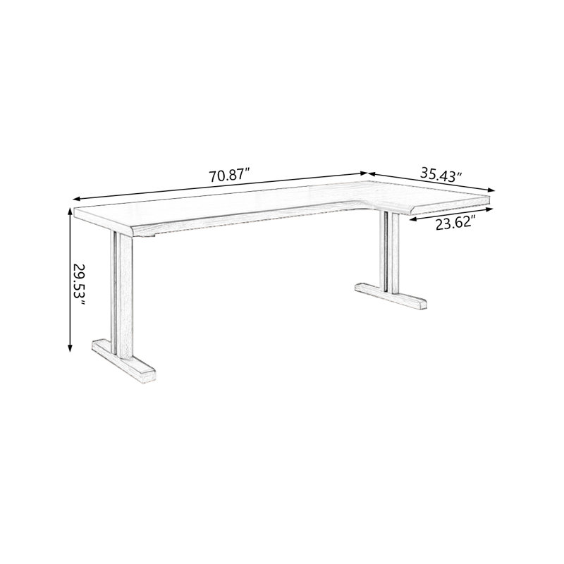 Light walnut L-Shaped Solid Wood desks, 29.53" H x 70.87" W x 35.43" D, Right Hand Return