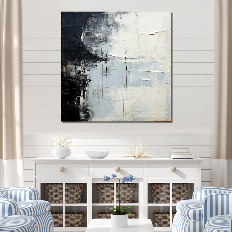 Minimalisme noir et blanc peint coin II - décoration murale abstraite, Toile tendue, H 16 po x l 16 po x P 1 po