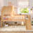 Full  Size House Loft Bed With Slide,Playhouse Bed With Star Moon-Shaped Designs And Window, Chic Design With LED Lights,No Box Spring Needed,Natural-125600630-125600628
