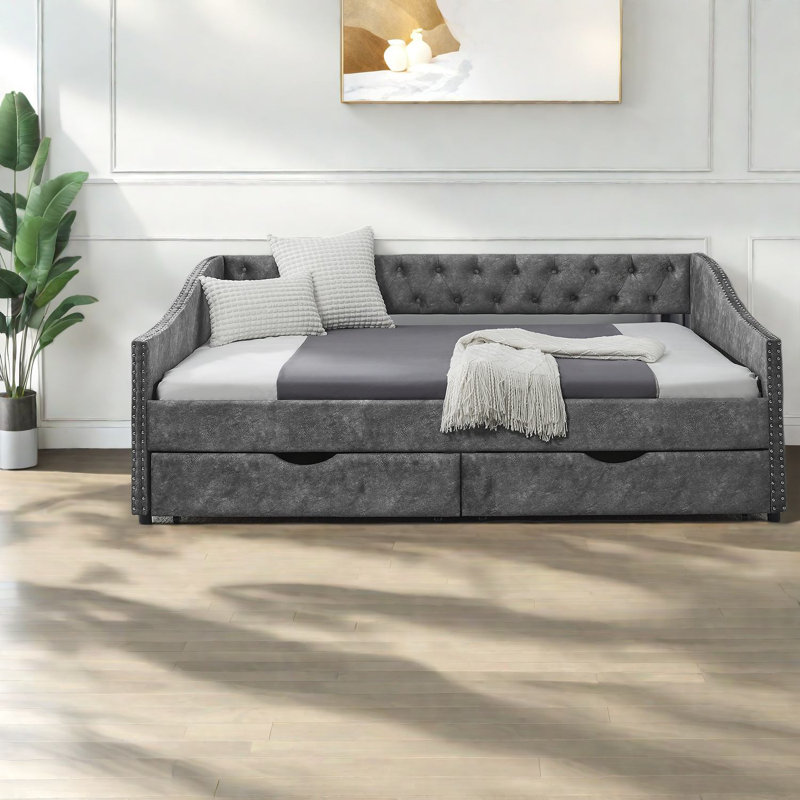 Lits confortables avec rangement, revêtement en polyester, style moderne pour la maison